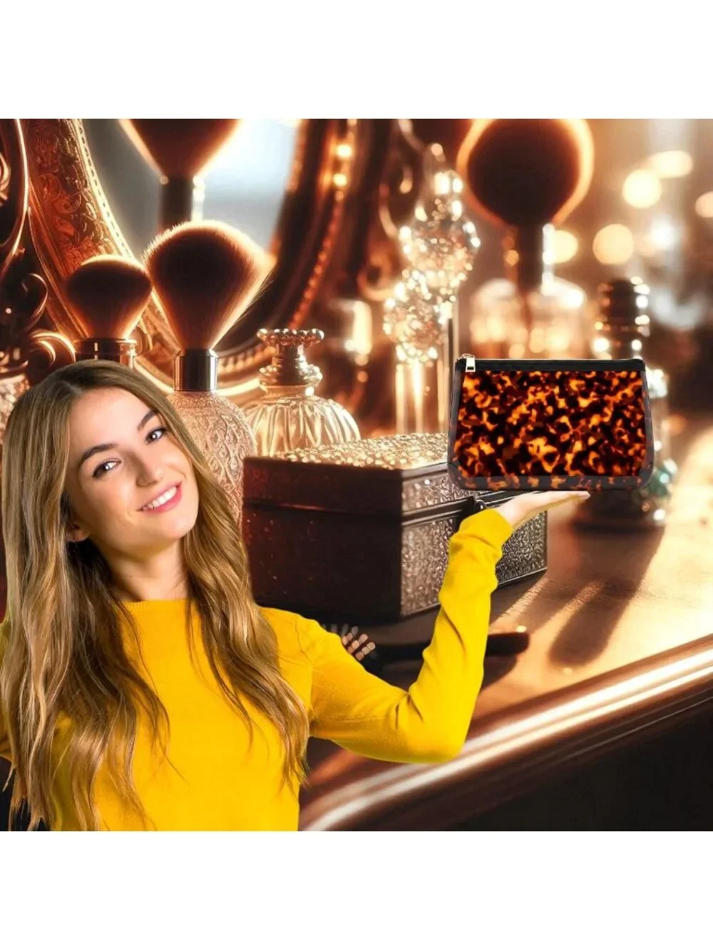 Retro Tortoise Shell Makeup Bag - Waterproof Cosmetic Pouch for Travel & Daily